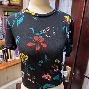 Zara Black Floral Short Sleeve Crop Top